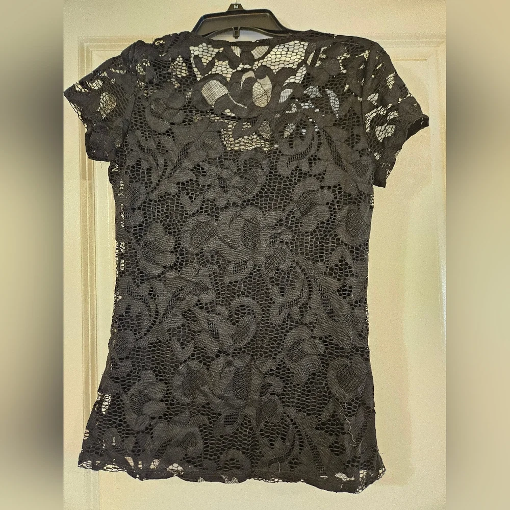 Black Lace Top With Attached Camisole, INC Concepts, XS, NWT - Picture 4 of 6